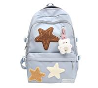 Mochila estética linda de color sólido Kawaii Mochila linda y liviana para la escuela con lindos accesorios colgantes Suministros para el regreso a la universidad (azul)
