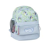 Mochila Estilo Trekking de Bluey - Color Azul - 23x27x15 cm - Fabricada en Poliéster - Varios Bolsillos - Cinturón y Asas Ajustables - Estampado Bluey