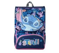 Mochila extensible Stitch Cerdà | Licencia Oficial Disney | 20-30L | Escuela Infantil Elemental y Mediana | Azul con parche de peluche
