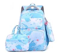 Mochila funcional y moderna para niñas con bolsa de almuerzo y estuche para lápices, práctica para biblioteca escolar, mochila de gran capacidad, Blue, Mass Beauty