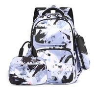 Mochila funcional y moderna para niñas con bolsa de almuerzo y estuche para lápices, práctica para biblioteca escolar, mochila de gran capacidad, Black, Mass Beauty