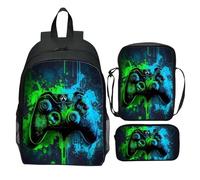 Mochila Gamer Ligera para Viajes Escolares Juego de 3 Unidades con Estampado de y Bolso (A-2, 40x30cm)