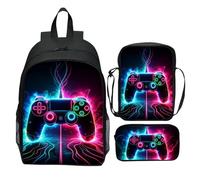 Mochila Gamer Ligera Set de 3 Piezas Incluye y Estuche para Viajes Escolares y Actividades Informales (A-1, 40x30cm)