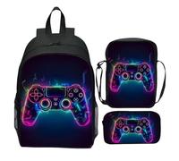 Mochila Gamer Ligera Set de 3 Piezas Incluye y Estuche para Viajes Escolares y Actividades Informales (B-1, 40x30cm)