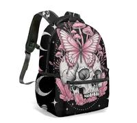 Mochila gótica con estampado de calavera, mariposa, hongos, brujería, luna oculta, fantasía, mochila de día de fantasía oscura, bolsa de viaje de 16 pulgadas, 01., L, Casual