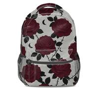 Mochila gótica oscura con diseño de rosa burdeos vintage con estampado floral iluminado por la luna para la escuela, estilo casual unisex, Color1, L