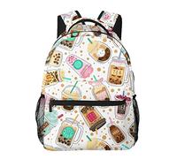 通用 Mochila grande con estampado de Bubble Tea Boba para niños y niñas, mochila escolar de viaje personalizada con múltiples bolsillos