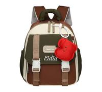 Mochila Guarderia Personalizada, Mochila Infantil con Nombre, Marrón | Con Correa de Pecho, Ajustable, para Niñas y Niños, Guardería y Viajes, 26 x 30 cm