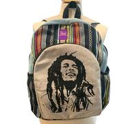 Mochila hecha a mano de algodón y cáñamo | Duradero y ecológico | Correas ajustables, bolsillos frontales con cremallera | Perfecta para viajes ligeros y uso diario | Mochila versátil Bob Marley con