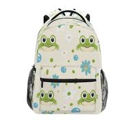 Mochila impermeable para portátil Green Frog and Little Flower, ideal para viajes, uso casual, para la universidad, ligera y resistente, para hombres y mujeres.