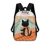 Mochila Infantil 3D Black Cat in Venice with Fries Mochilas Estampadas Mochila Escolar Mochilas Escolares Ligeras Mochila Divertida Y Moderna Mochila De Día Para Estudiantes Para Niños 17inch