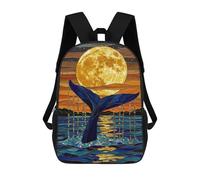 Mochila Infantil 3D Blue Whale Tail Stained Glass Mochilas Estampadas Mochila Escolar Mochilas Escolares Ligeras Mochila Divertida Y Moderna Mochila De Día Para Estudiantes Para Niños 17inch