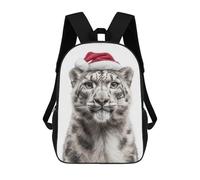 Mochila Infantil 3D Christmas Snow Leopard with Santa Hat Mochilas Estampadas Mochila Escolar Mochilas Escolares Ligeras Mochila Divertida Y Moderna Mochila De Día Para Estudiantes Para Niños 17inch