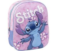 Mochila Infantil 3D de Stitch - Color Rosa - 25x10x31 cm - Fabricada en Poliéster y EVA - Con Cierre de Cremallera - Estampado de Stitch