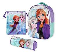 Mochila Infantil 3D, Estuche Escolar y Bolsa Merienda de Cuerdas Frozen 2 Diseño Exclusivo - Disney | Mochila Escolar Niña de 3 Años | Material para Escuela Primaria, Vuelta al Cole con Frozen