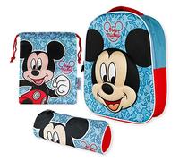 Mochila Infantil 3D, Estuche Escolar y Bolsa Merienda de Cuerdas - Mickey Mouse | Mochila Escolar Niño para Niños y Niñas de 3 Años | Material para Escuela Primaria Vuelta al Cole con Mickey Mouse