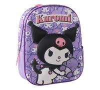 Mochila Infantil 3D Kuromi Hello Kitty Niña - Mochila Escolar Talla Única Morada con Relieve EVA, Bolsillo Frontal Amplio y Bolsillo Lateral de Malla, Licencia Oficial para Escuela y Guardería