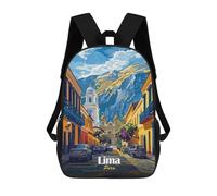 Mochila Infantil 3D Lima, Peru Cityscape Illustration Mochilas Estampadas Mochila Escolar Mochilas Escolares Ligeras Mochila Divertida Y Moderna Mochila De Día Para Estudiantes Para Niños 17inch