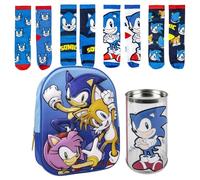 MOCHILA INFANTIL 3D SONIC y AMIGOS + Pack de 4 Calcetines diseño Sonic Talla 27-30