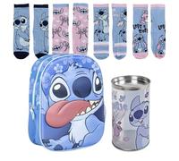 MOCHILA INFANTIL 3D STITCH + Pack de 4 Calcetines infantiles diseño Stitch Talla 35-38