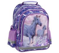 Mochila infantil con compartimentos grandes y red para bebidas, varios diseños, Azul Rosa (Der19), 39 x 29 x 17 cm