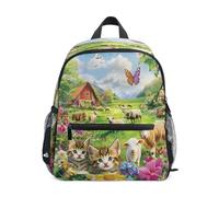 Mochila infantil con diseño de gato de granja y ovejas, mochila preescolar, mochila de guardería, bolsa de viaje para niña