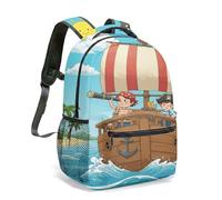 Mochila infantil con diseño de mapa del tesoro de barco pirata, de 40 cm, con estampado de sombrero pirata, mochila escolar para niños y niñas, 02., L, Casual