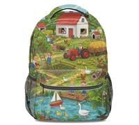 Mochila infantil con estampado de animales de granja: bolsa de libros con temática de tiempo pastoral de dibujos animados para niños, estudiantes y viajes, 16.5 pulgadas