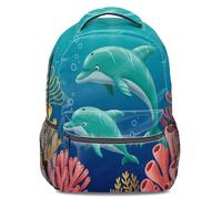 Mochila infantil con estampado de delfines Ocean World, caricatura, arrecife de coral 3D, mochila escolar pequeña a secundaria, divertida aventura en el mar profundo, Color3., L