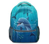 Mochila infantil con estampado de delfines Ocean World, caricatura, arrecife de coral 3D, mochila escolar pequeña a secundaria, divertida aventura en el mar profundo, Color4, L