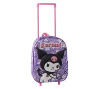 Mochila Infantil con Ruedas Kuromi Hello Kitty Niña - Trolley Escolar 3D en EVA, Color Morado con Asa Telescópica Rosa, Bolsillo Frontal y Lateral de Malla, Licencia Oficial, Vuelta al Cole