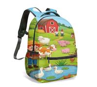 Mochila infantil de 40 cm, diseño de animales de granja y campo, con dibujos animados brillantes, diseño de oso y búho, para la escuela y viajes, 02., L, Casual