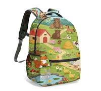 Mochila infantil de 40 cm, diseño de animales de granja y campo, con dibujos animados brillantes, diseño de oso y búho, para la escuela y viajes, 01., L, Casual