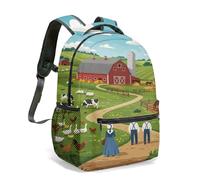 Mochila infantil de 40 cm, diseño de animales de granja y campo, con dibujos animados brillantes, diseño de oso y búho, para la escuela y viajes, 04., L, Casual