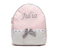 Mochila Infantil de Polipiel - Mochila Personalizada para Bebé - Mochila guardería con nombre - Mochila escuela infantil bordada - Noa Rosa/Gris - Nenel