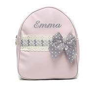 Mochila Infantil de Polipiel - Mochila Personalizada para Bebé - Mochila guardería con nombre - Mochila escuela infantil bordada - Emma - Nenel (Rosa/Gris)