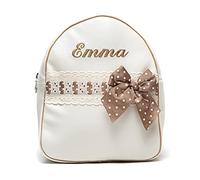 Mochila Infantil de Polipiel - Mochila Personalizada para Bebé - Mochila guardería con nombre - Mochila escuela infantil bordada - Emma - Nenel (Beige/Camel)