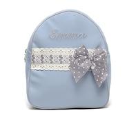 Mochila Infantil de Polipiel - Mochila Personalizada para Bebé - Mochila guardería con nombre - Mochila escuela infantil bordada - Emma - Nenel (Azul/Gris)