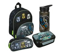 Mochila infantil de Star Wars para niños - Personalizado con nombre - Mochila infantil pequeña con bolsillo delantero - 2 compartimentos 25 x 31 x 10 cm, Set 2 Starwars Grey