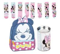 Mochila Infantil Escolar Minnie, Unisex niños, Rosa, Pequeña + Pack de 4 Calcetines infantiles diseño Minnie Talla 23-26