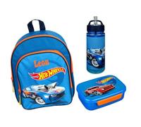 Mochila infantil Hot Wheels para niño - personalizable con nombre - set de mochila con torre de dibujo y escritura de 35 piezas, 36 cm
