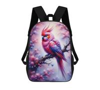 Mochila Infantil Impermeable 3D A Vivid Pink, White, And Crimson Budgerigar Perched on A Branch in A Dreamy, Misty Forest 17inch Mochila Escolar Linda Y Casual De Moda Para Niños Y Niñas
