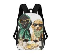 Mochila Infantil Impermeable 3D Stylish Dogs Enjoying Wine And Cheese 17inch Mochila Escolar Linda Y Casual De Moda Para Niños Y Niñas