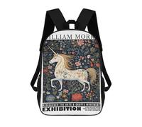 Mochila Infantil Impresa En 3D 17inch William Morris Unicorn Floral Mochila Escolar Ligera De Viaje De Moda Para Niños Y Estudiantes