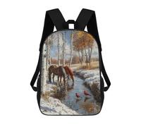 Mochila Infantil Impresa En 3D 17inch Winter Scene with Horses And Birds Mochila Escolar Ligera De Viaje De Moda Para Niños Y Estudiantes