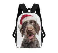 Mochila Infantil, Mochila German Wirehaired Pointer Dog with Santa Hat Portrait Impresa En 3D, Mochila Para Niños Y Niñas, Mochila Escolar Ligera Y Ajustable De 17 Pulgadas Para La Escuela Primaria 17