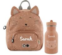 Mochila infantil personalizada con nombre, diseño de gato Trixie, ideal para guardería, guardería, correas ajustables, cremalleras aptas para niños, opcional con botella de agua