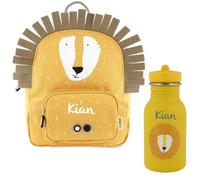 Mochila infantil personalizada con nombre, diseño de león Trixie, ideal para guardería, guardería, correas ajustables, cremalleras aptas para niños, opcional con botella (león)