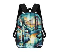 Mochila Infantil San Francisco Geometric Cityscape - Golden Gate Bridge Art Mochila Escolar 3D Mochila Escolar Para Niños Mochilas Escolares Mochila De Moda Con Bolsillo Bolsas Para Libros 17inch