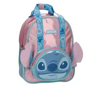 Mochila Infantil Stitch Niña - Mochila Tiempo Libre Fantasía con Bolsillo Frontal 3D y Orejas, Brillos Rosa y Azul, Asas Ajustables, 100% PU, Licencia Oficial para Paseo y Regalo